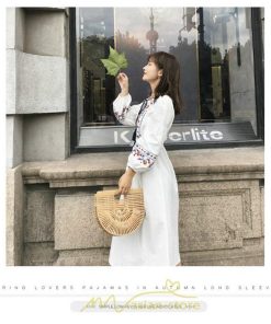 マキシ | ワンピース レディース エスニック風 ボヘミアン ロング丈 ロングワンピース 派手 ゆったり 民族風 長袖 綿麻 リゾート夏 海デート 海外旅行 丸首 秋 高品質