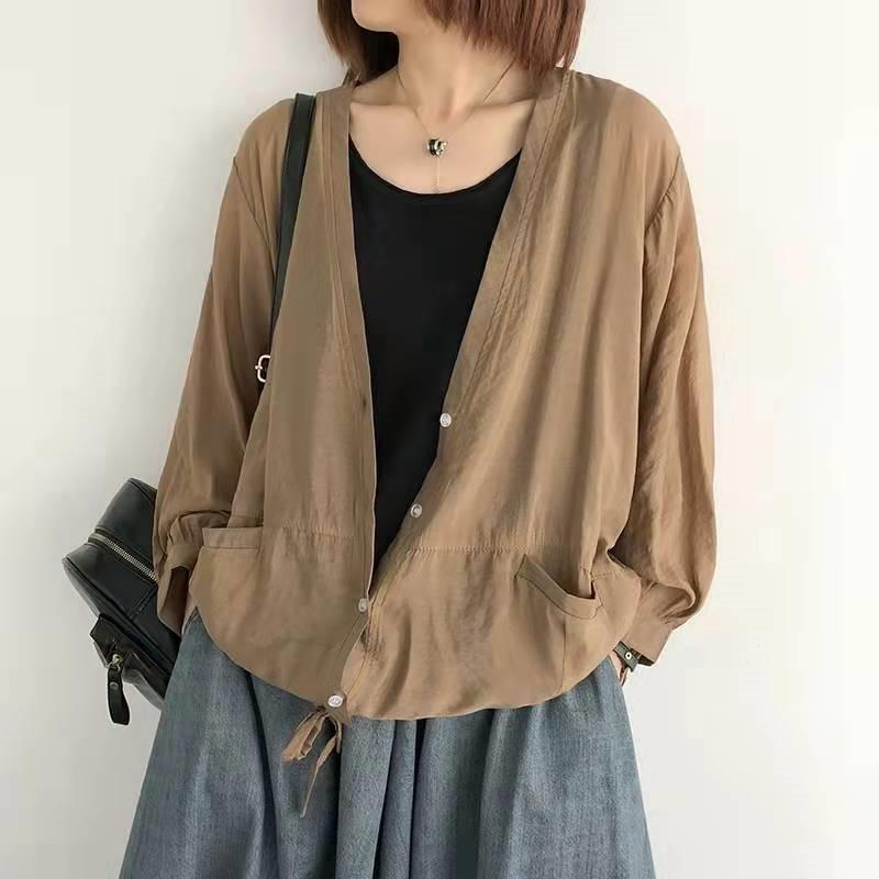 カーディガン | レディース UVカットー 初秋 秋新作 コーデ 冷え防止 羽織 ボタン Vネック 無地 長袖 7色 フリーサイズ かわいい 春 夏 秋 透け感 体型カバー