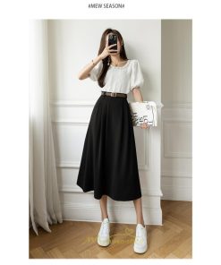 スカート | Aラインミモレ丈 裏地付き ボトムス 春 夏 黒 ベージュ カーキ おしゃれ お呼ばれ ファッション 女子会 カジュアル 無地 デート