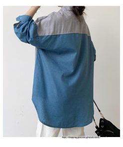 シャツ・ブラウス | ドッキングシャツ レディース 秋物 切替 デニムシャツ ライトアウター トップス 前後差 ゆったり 大きめ 長袖シャツ 20代40代 体型カバー 大人 通学通勤
