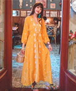 マキシ | ワンピース 七分袖 春夏秋 ロング丈 コットン 大人可愛い  ゆったり 柔らかい シンプル カジュアル ナチュラル 旅行 Aライン エスニック 着痩せ 刺繍 リゾート