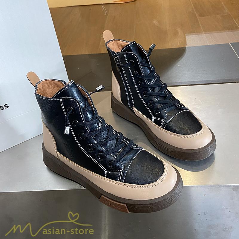 ショートブーツ | レディース ブーティー 太ヒール ブーツ ショートヒール カジュアル レースアップ 厚底 歩きやすい 厚底ブーツ コスプレ靴 編み上げブーツ