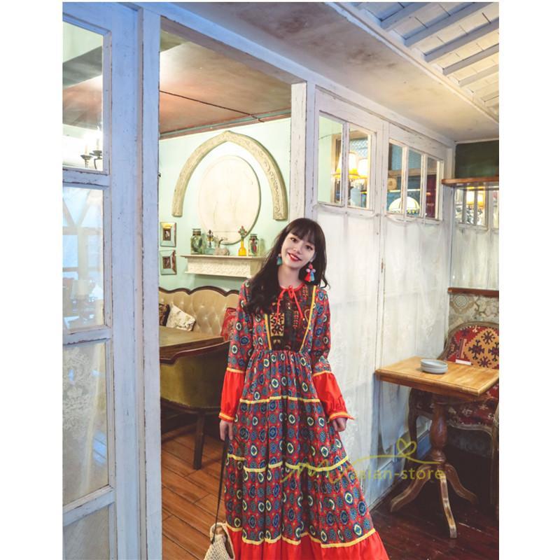 マキシ | ワンピース レディース 春夏 マキシワンピース 長袖ワンピース 綿麻 無地 Aライン フレアワンピース ハイウェスト エスニック ボヘミア風 ロング リゾート