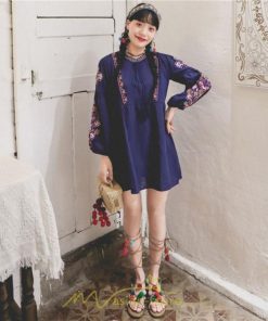 ミニ丈 | ワンピース レディース 長袖 夏秋 きれいめ 大人膝上 リゾート 花柄 おしゃれ 可愛い 通勤 お呼ばれ 綿麻 レトロ がーりー 甘め エスニック風 デート