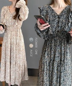 ワンピース | 花柄長袖 春服40代 フレアスカート ロング丈 シフォンワンピ きれいめ レディース 体型カバー