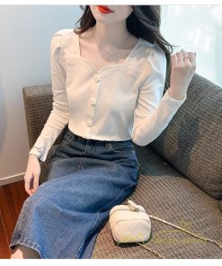 tシャツ・カットソー | ショート丈Tシャツ レディース 長袖Tシャツ カットソー タイト スリム 無地 トップス 綿 秋物 可愛い 小さい 通学通勤 20代30代 インナー 綿Tシャツ