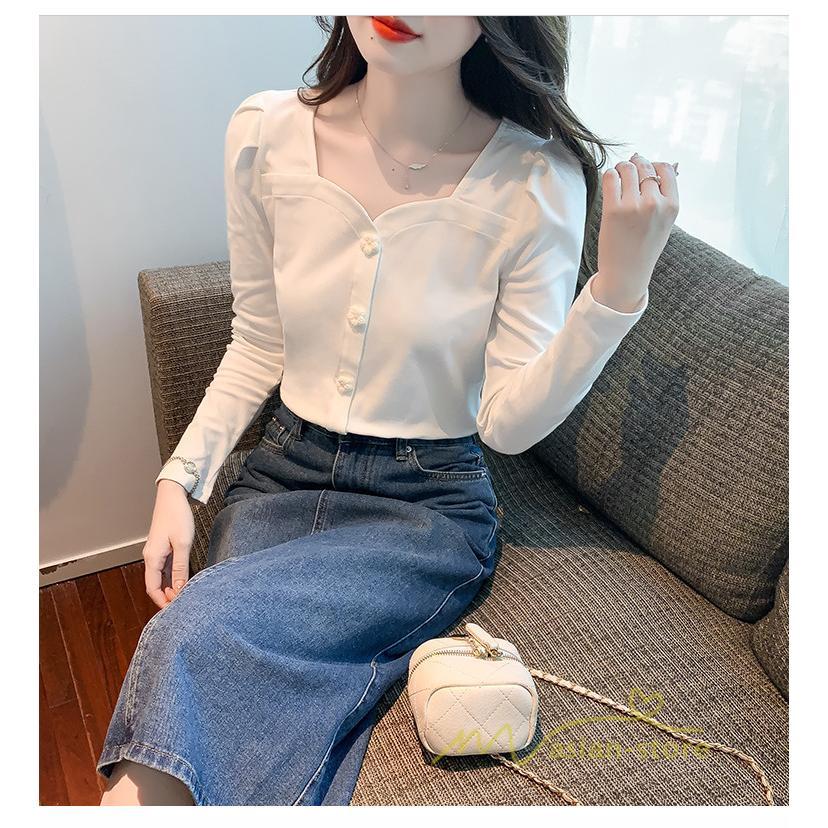 tシャツ・カットソー | ショート丈Tシャツ レディース 長袖Tシャツ カットソー タイト スリム 無地 トップス 綿 秋物 可愛い 小さい 通学通勤 20代30代 インナー 綿Tシャツ