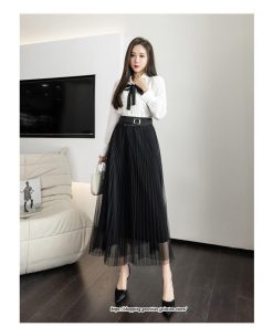 スカート | レディース 春秋 チュール美脚 プリーツロングAライン 体型カバー ボトムス おしゃれ 大人 通勤 お出かけ オシャレ