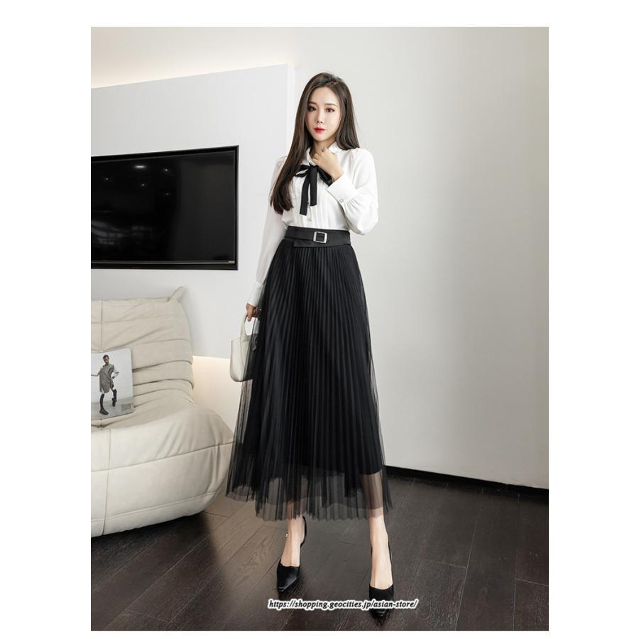 スカート | レディース 春秋 チュール美脚 プリーツロングAライン 体型カバー ボトムス おしゃれ 大人 通勤 お出かけ オシャレ