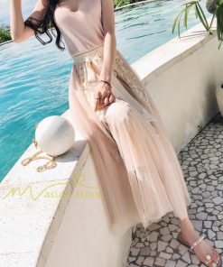 スカート | フレア チュールレディース ロングウエストゴム 春夏 リボン マキシ ドッキング 20代30代40代 着痩せ カジュアル お出かけ