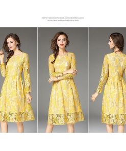 レースワンピース | ワンピース レディース 大きいサイズ フレア 膝丈ワンピース ひざ丈ワンピ 長袖 パーティー オシャレ 二次会 レースで大人らしい