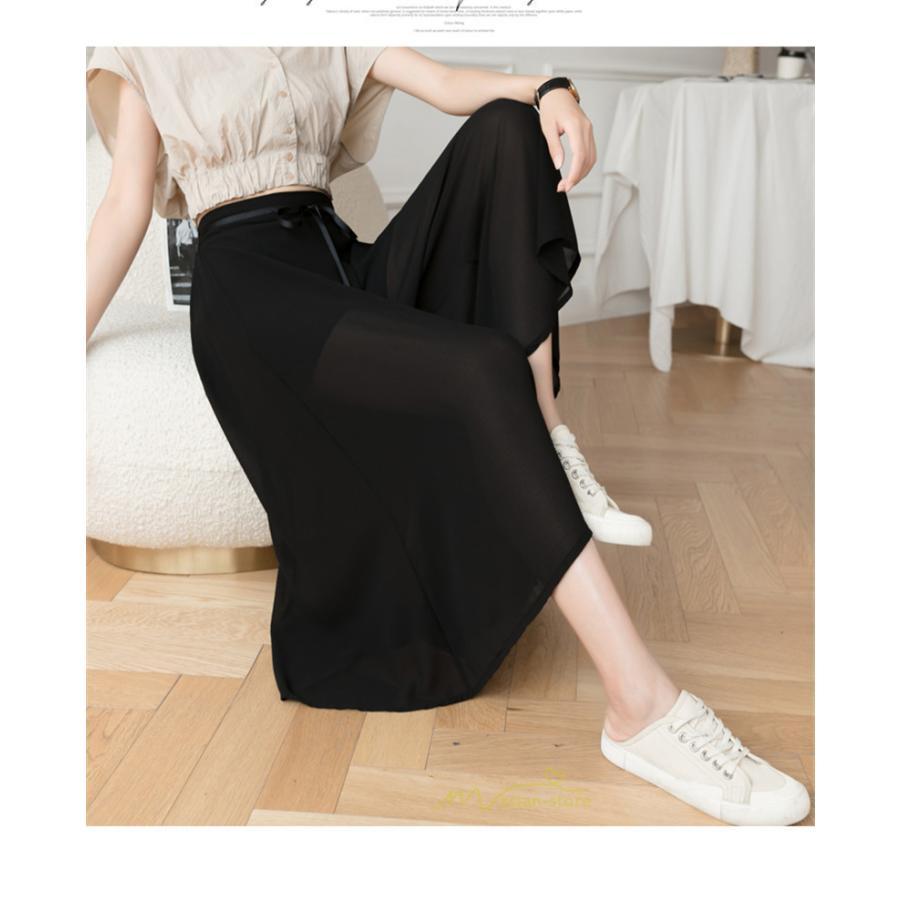 ワイドパンツ | ガウチョパンツ 無地 レディース ボトムス ハイウエスト ゆったり パンツ シフォンパンツ 涼しい 夏新作 さらさら カジュアル 30代40代 体型カバー