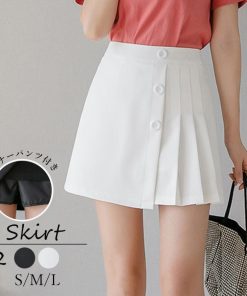 ひざ丈スカート | プリーツスカート インナーパンツ付き サイドプリーツスカート ファスナー付き レディース ミニスカート 春夏 ショート丈