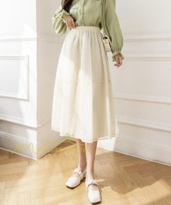 送料無料SALE | スカート 夏 Aラインスカート 切り替え 無地 ウエストゴム 膝下丈 ハイウエスト ミモレ丈 裏地付き プリンセス 可愛い 30代40代 サマー 女っぽい 軽量 ふんわり