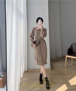 ニットワンピース | シンプル 秋冬 ベーシック 無地 膝丈 ミディアム丈 着痩せ スリット お出かけ 旅行 デート 送料無料 20代30代40代50代 女子会