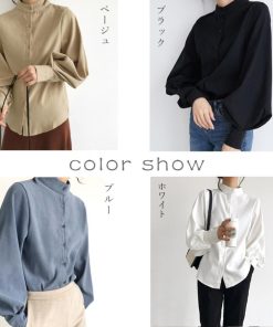 シャツ・ブラウス | フォーマル バルーン袖 スタンドカラー 無地 長袖チュニックシャツ おしゃれ 着やせ ハンドカラー レディース ブラウス トップス