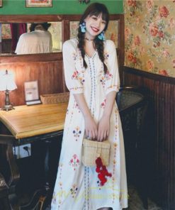 マキシ | ロング丈ワンピース レディース 花柄 Aライン 七分袖 ロング丈 ゆるシンプル きれいめ Vネック カジュアル 細見え 白 リゾート 黄色 上品 華やか 旅行