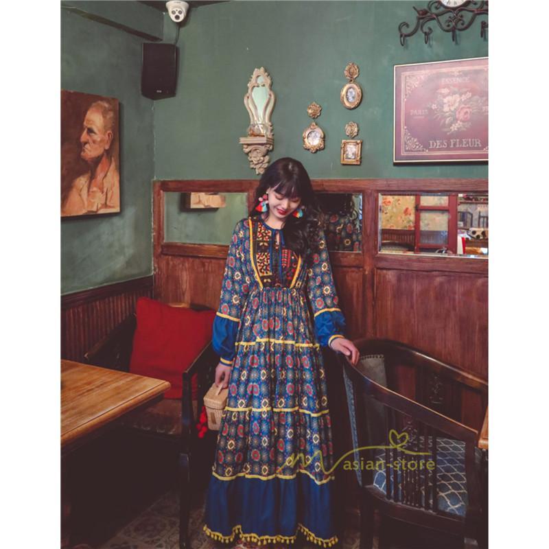 マキシ | ワンピース レディース 春夏 マキシワンピース 長袖ワンピース 綿麻 無地 Aライン フレアワンピース ハイウェスト エスニック ボヘミア風 ロング リゾート