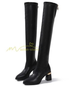 ロングブーツ | ニーハイブーツ チャンキーヒール 太ヒール レディース 靴 シューズ お出かけ 秋冬 ロング丈ブーツ 春秋冬 太ヒール 美脚 大人 黒靴