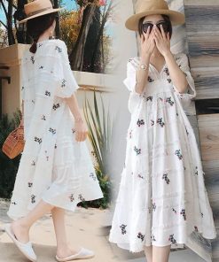 マタニティ | マタニティ綿麻フレアワンピース ゆったり花柄ワンピ 2点セット キャミソール＋ワンピース ロングリゾートワンピ 産後も着られるデザイン 柔らか 産前産後