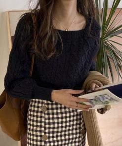 ニット・セーター | ケーブルニット スクエアネック 韓国風