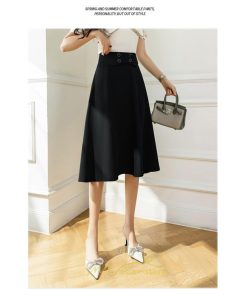 スカート | 無地 膝下 ひざ下 黒 緑 ベージュ ハイウエスト レディース Aライン 着痩せ 脚長効果 通勤 就活 日常 上品 OL エレガント オフィス ビジネス