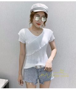ｔシャツ・カットソー | サマーニット レディース 半袖 Vネック カラー きれいめ トップス Tシャツ ニットソー 薄手 新品 夏新作 2021 激売れ お出かけ ファッション 激売れ エレガント