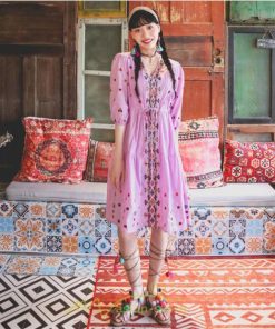 ミニ丈 | ワンピース レディース 夏 秋 ひざ上 カジュアル 大人 20代 30代 40代 50代 ママ 母 OL 謝恩会 食事会 個性的 民族風 三色展開 海外セレブ 女子会 上品