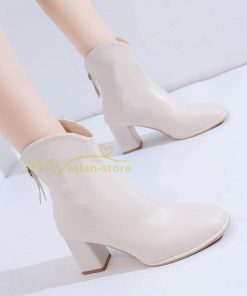 ショートブーツ | ブーティー ブーツ レディース シューズ 靴 太ヒール チャンキーヒール 合皮ブーツ PUブーツ くつ 春秋冬 美脚 黒靴 後ろファスナー 大人