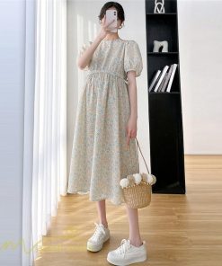 ワンピース | マタニティレディース Aライン 妊婦服 体型カバー 着痩せ マタニティウェア 小花柄 柔らか きれいめ お出かけ マタニティ 夏服 ひざ下丈