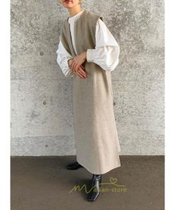 マキシ | ワンピース ジャンパースカート ジャンスカ 深Vネック ロングワンピース Vネック スリット入りロングワンピース ノースリーブ オフィス 大人 30代40代