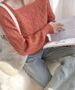 ニット・セーター | ケーブルニット スクエアネック 韓国風