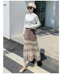 スカート | ロングウエストゴム プリーツ ロング丈 黒 グレー カーキ コーヒー レディース きれいめ 秋カジュアル 冬ニット 秋冬 オフィス