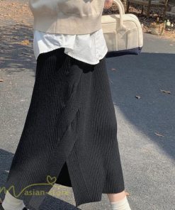 スカート | ニットタイトストレッチスリット入れロング丈 ミモレ丈 ハイウエスト 秋冬 ウエストゴム 美シルエット 楽チン