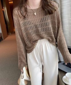 透かし編みトップス | 透かし編みニットレディースメッシュニット