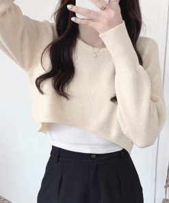 ニット・セーター | リブニットトップス ショート へそ出し