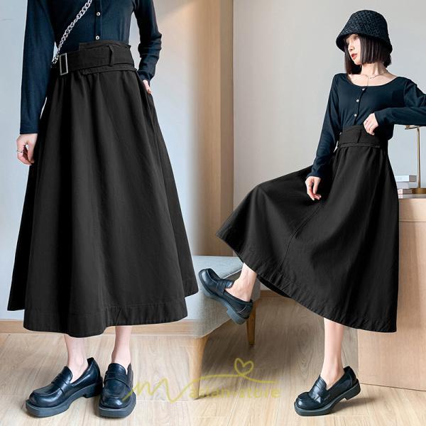 スカート | 綿秋 Aラインロングレディース 秋物 ボトムス 秋服 無地 体型カバー 30代通学通勤 40代50代 大人 おしゃれ感