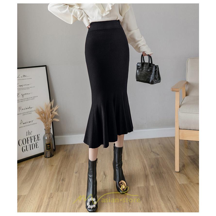 スカート | レディース ロング丈 マーメイド可愛い シンプル ニット 秋冬コーデ ボトムス きれい フレアカジュアル 女子会 新作 デート 抜け感