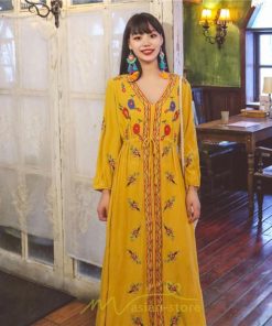 マキシ | ワンピース レディース ロングワンピース ロング丈 マキシ丈 綿麻 長袖 Vネック 花柄 体型カバー ゆったり ゆるっとワンピース リネン 夏 シンプル 秋 かわいい