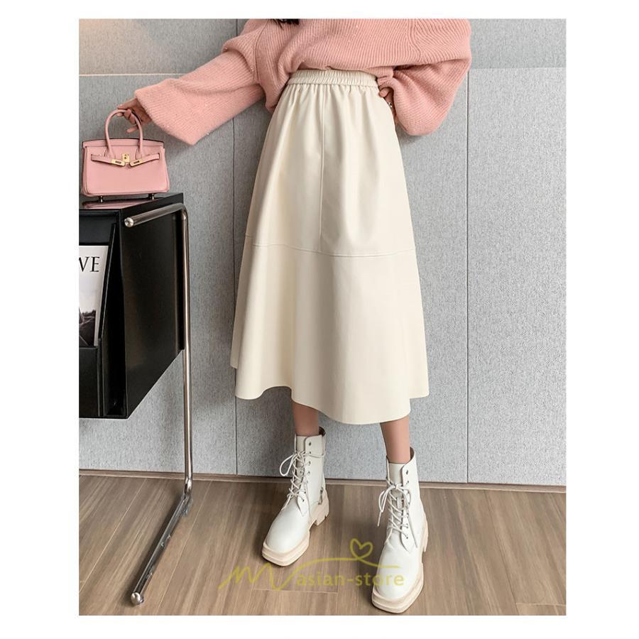 スカート | フレア革レザーボトムス ロングフレアAライン 秋冬 レディース ボトムス 通勤 大人気 キレイめ 着痩せ