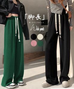 ワイドパンツ | ワッフル調ストレートパンツ レディース夏