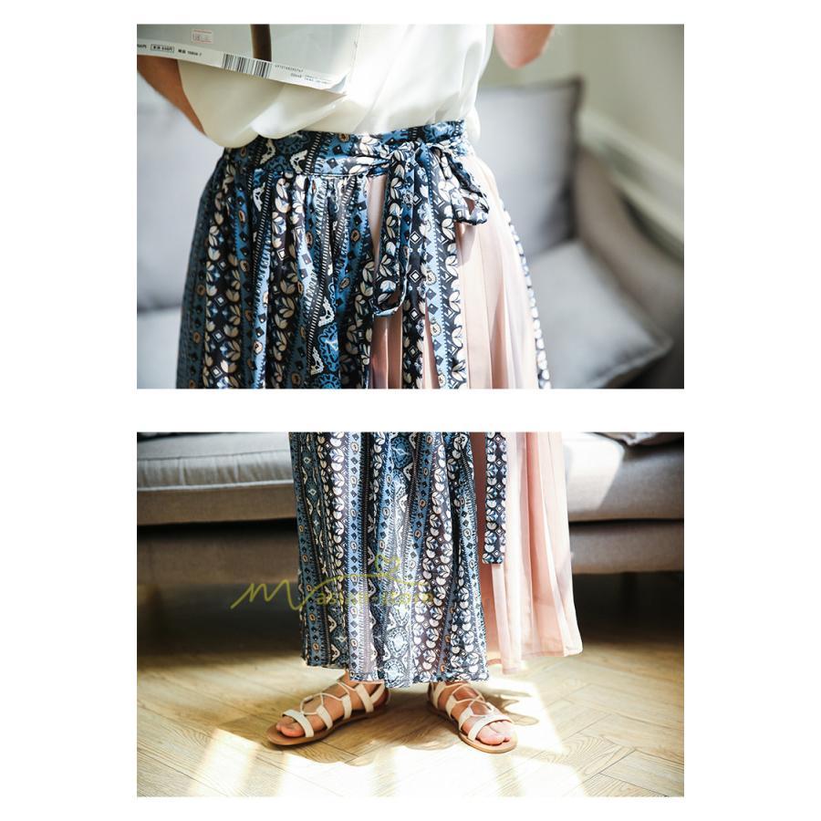 スカート | マキシロング ワイド フレア ゆったり バイカラー 春 夏 秋 冬 レディース 体系カバー Aライン プリーツシフォン 20代30代40代50代