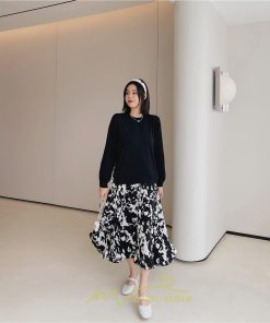 マキシ | ドッキングワンピース 秋 レディース 長袖ワンピース ロングワンピース 切り替えワンピース フェイク レイヤード風 Aラインワンピース お呼ばれワンピース