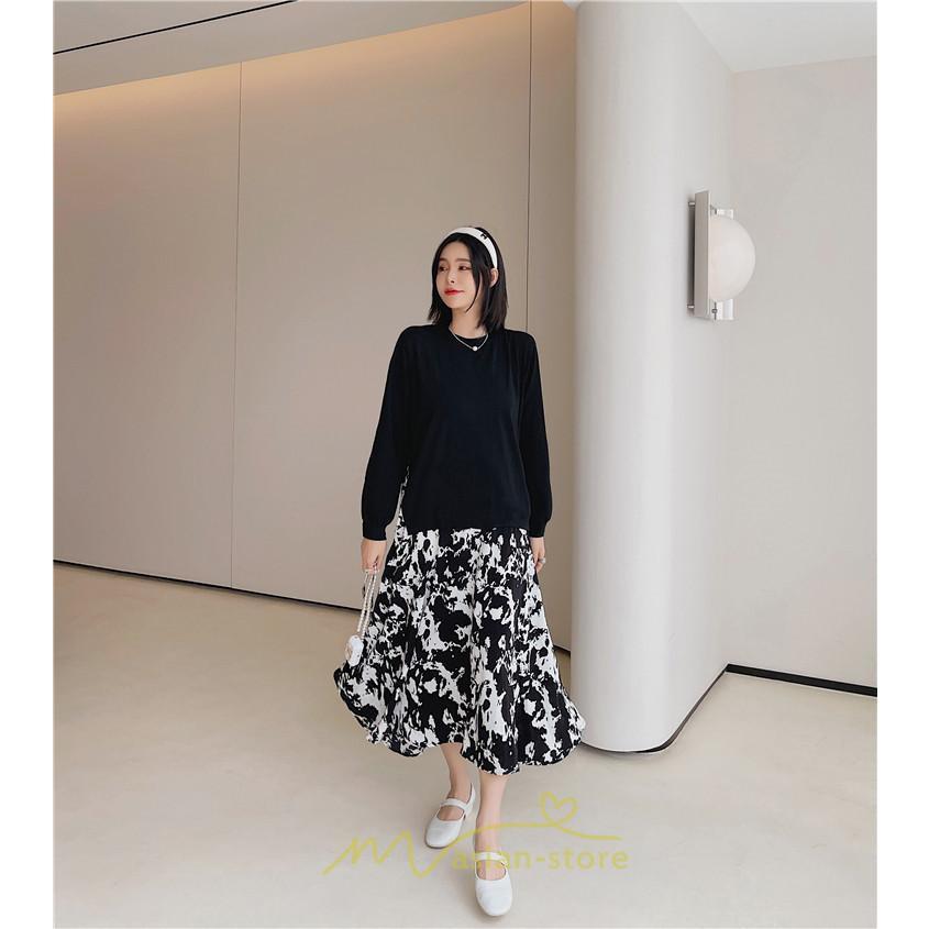 マキシ | ドッキングワンピース 秋 レディース 長袖ワンピース ロングワンピース 切り替えワンピース フェイク レイヤード風 Aラインワンピース お呼ばれワンピース