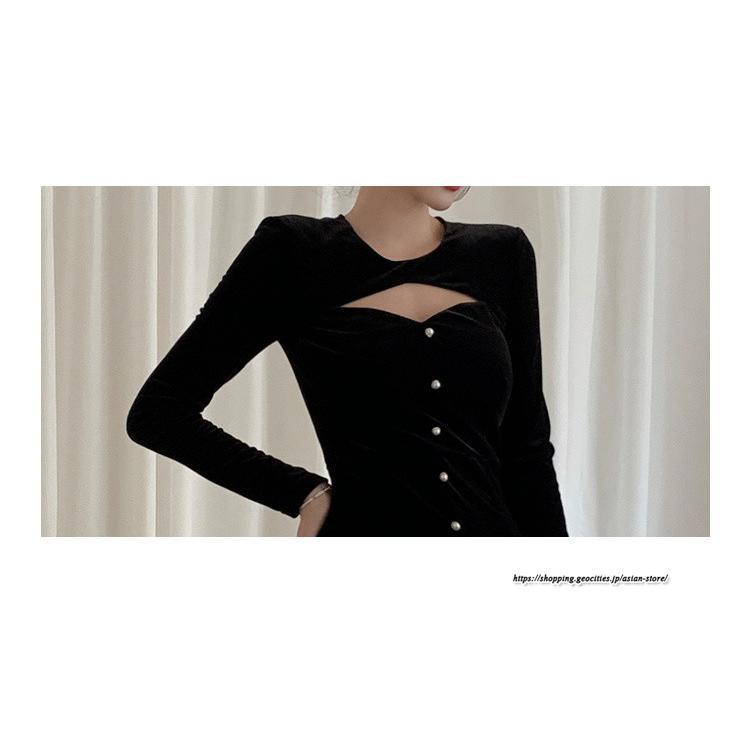 ワンピース | ワンピースタイトワンピース長袖 上品 セクシー高級感 タイトヒップアップ タイト スリム 美ライン シルエット お呼ばれ エレガント