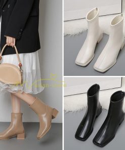 ショートブーツ | ブーツ レディース シューズ 靴 太ヒール チャンキーヒール ブーティー スクエアトゥ 合皮ブーツ コスプレ PUブーツ COS 後ろファスナー くつ
