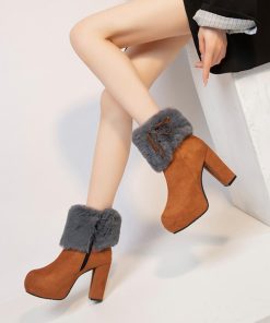 ショートブーツ | ファーブーツ ブーティー 太ヒール 韓国