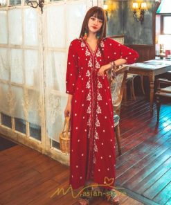 マキシ | ワンピース 七分袖 春夏秋 ロング丈 コットン 大人可愛い  ゆったり 柔らかい シンプル カジュアル ナチュラル 旅行 Aライン エスニック 着痩せ 刺繍 リゾート