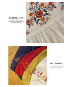 マキシ | ロングワンピース 長袖 花柄 フレア エスニック風 民族風 レトロ調 刺繍 綿麻 リゾート 旅行 レジャー お出かけ 外出 華奢魅せ 着痩せ 女子会 Vネック 同窓会