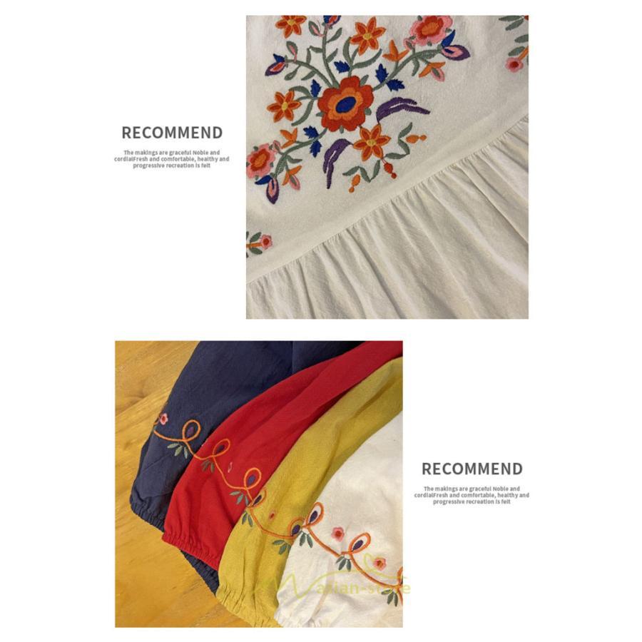 マキシ | ロングワンピース 長袖 花柄 フレア エスニック風 民族風 レトロ調 刺繍 綿麻 リゾート 旅行 レジャー お出かけ 外出 華奢魅せ 着痩せ 女子会 Vネック 同窓会